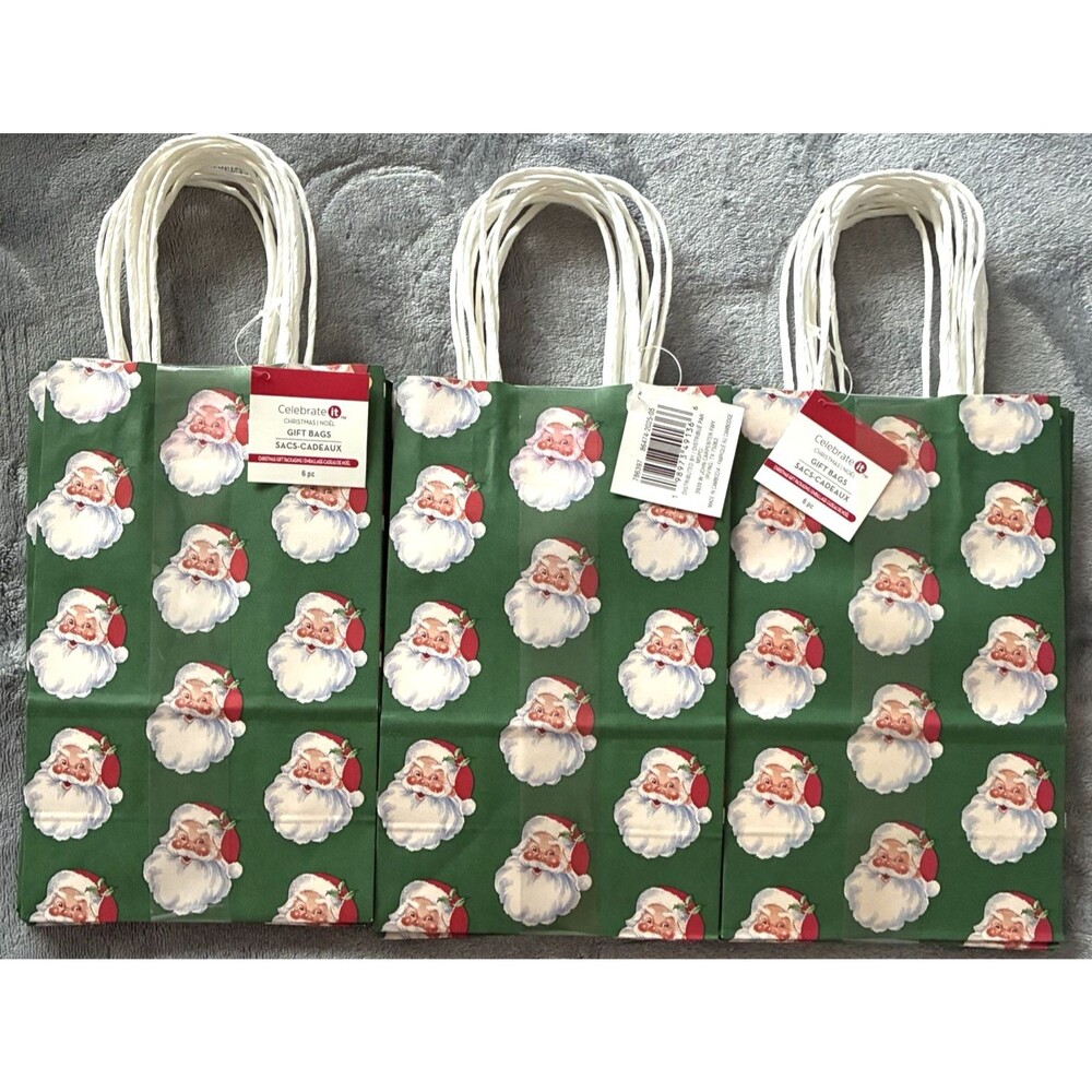 Christmas Gift Bags Santa Design 18 Total Small Holiday Bags 8”